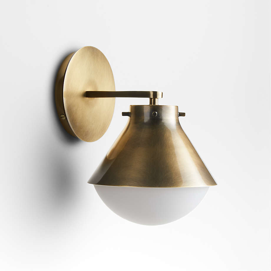 358520 - Crate & Barrel Rainier Brass Conical Wall Sconce Light Set of 2