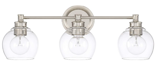 Capital Lighting 121131PN-426 Mid-Century Clear Glass Bath Vanity Wall Mount, Polished Nickel