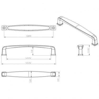 Hardware Resources 1092-128DACM Milan 128mm Center to Center Square Cabinet Pull, Gun Metal