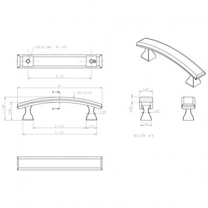 Hardware Resources 449-3DBAC Hadly 3" Center to Center Square Cabinet Pull, Brushed ORB
