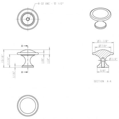 Hardware Resources 647SN Watervale 1 1/8" Mushroom Cabinet Knob, Satin Nickel