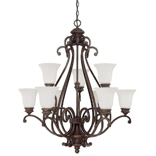 3019WB-223 - 9 Light 60W(M) Weathered Brown Chandelier